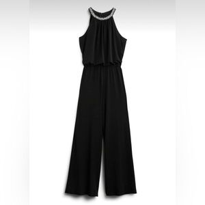 Wide Leg Formal Black Jumpsuit with pearl embellishment
